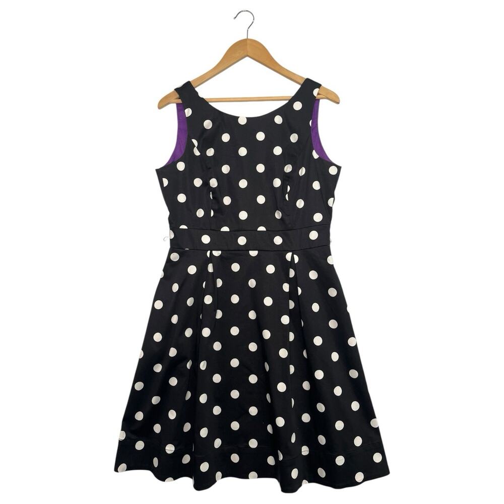 WHBM Dress Womens 10 Black White Polka Dot Fit Flare Sleeveless Round Neck Pinup